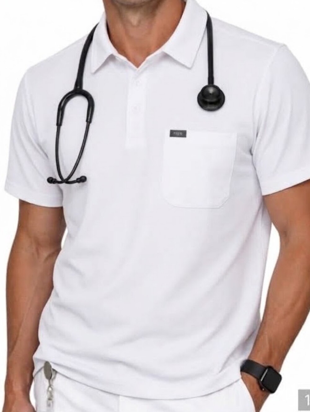 Figs White Men's Pique Polo Scrub